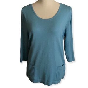 Chico’s Scoop Neck 3/4 Sleeves Blue Knit Sweater Size 12P